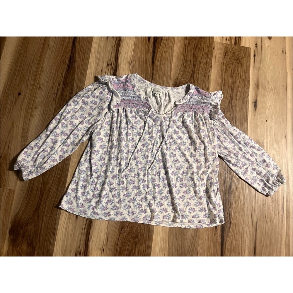 Wonderly Cream Peasant Tunic with Lavender Floral Print